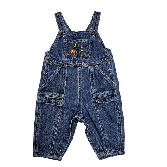 OshKosh Overalls Size 3-6 mo Vintage Fall Squirrel Embroidered Bib Style Pants - Picture 1 of 8